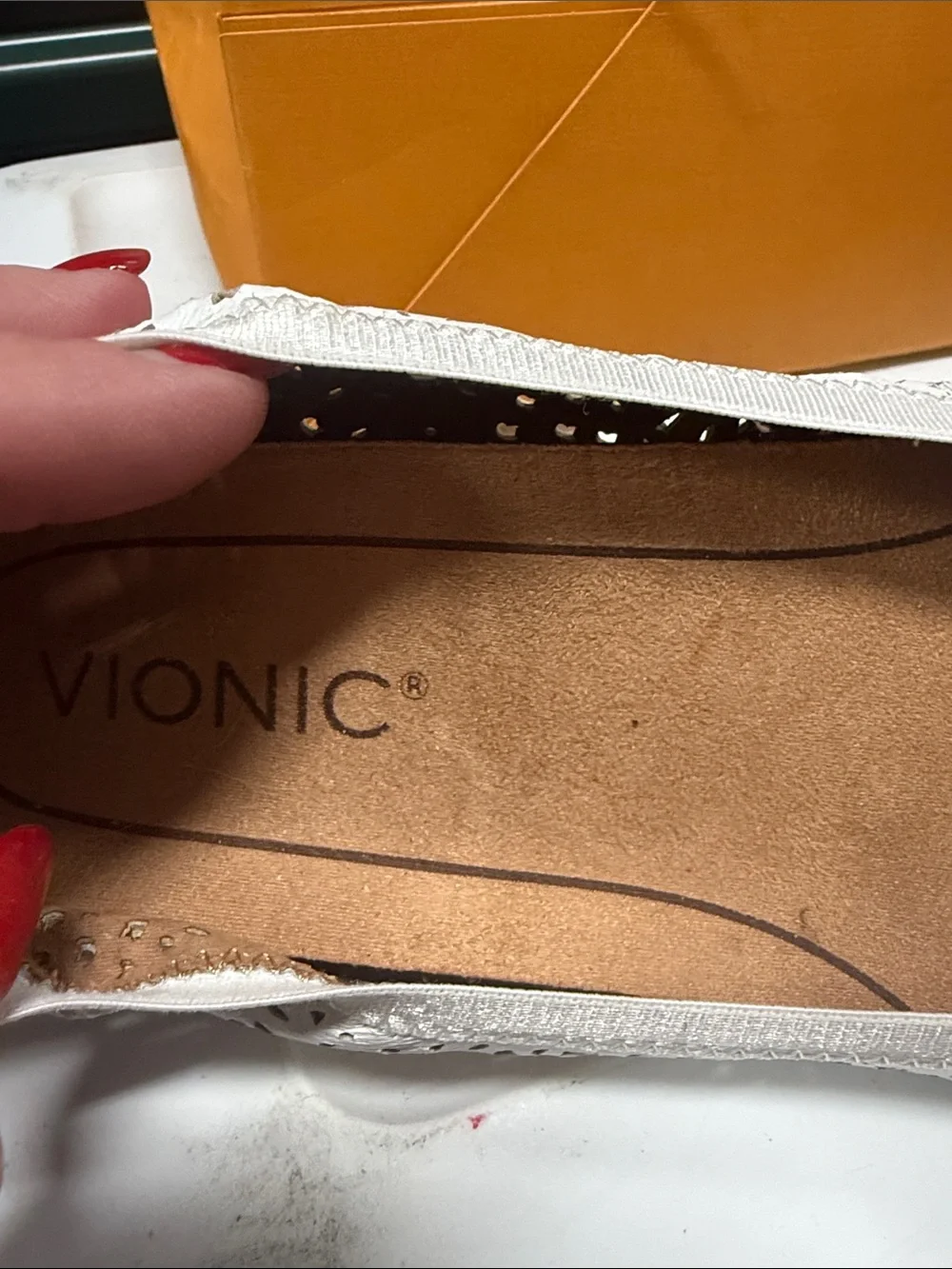 Vionic White Laser-Cut Leather Ballet Flats